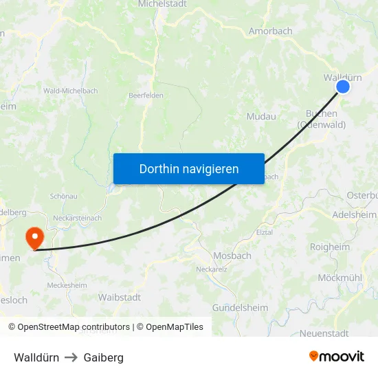 Walldürn to Gaiberg map