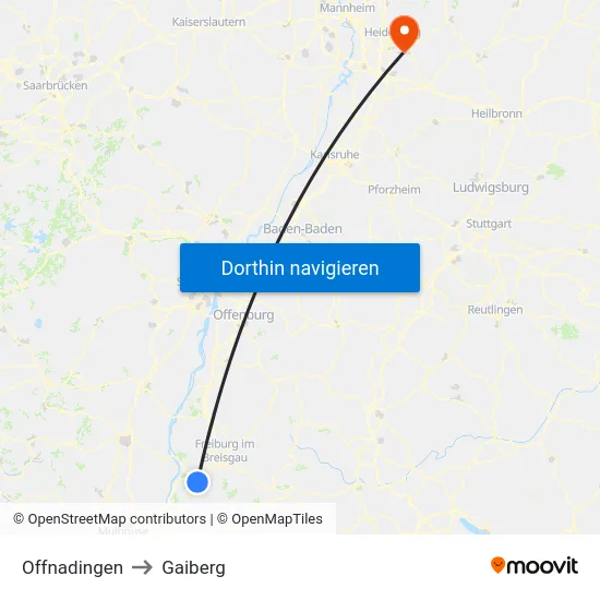 Offnadingen to Gaiberg map