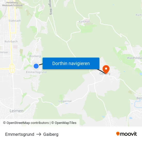 Emmertsgrund to Gaiberg map