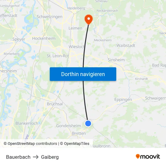 Bauerbach to Gaiberg map