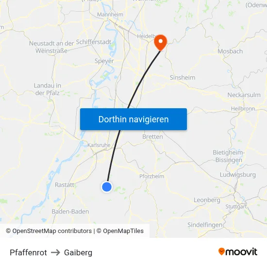 Pfaffenrot to Gaiberg map