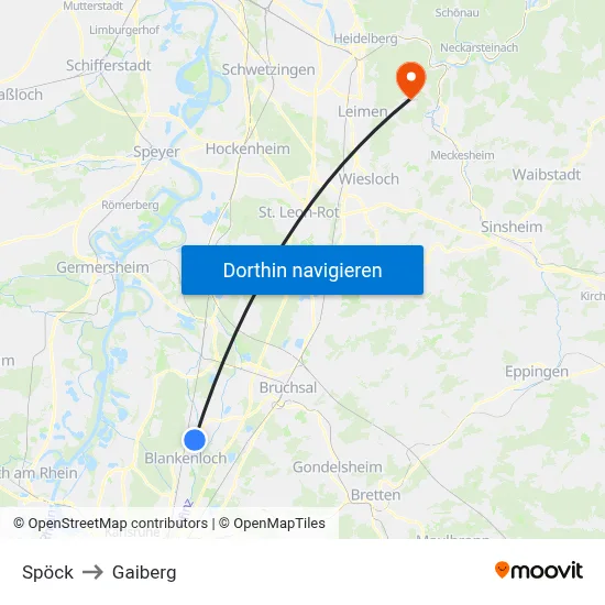 Spöck to Gaiberg map