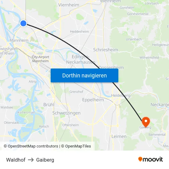 Waldhof to Gaiberg map