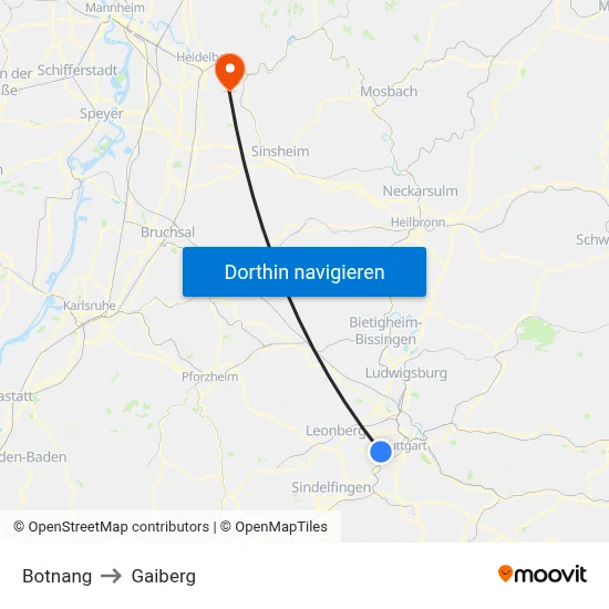 Botnang to Gaiberg map