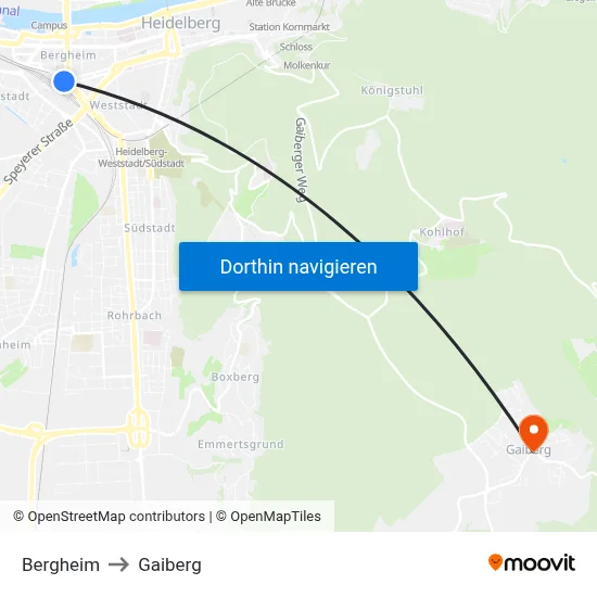 Bergheim to Gaiberg map