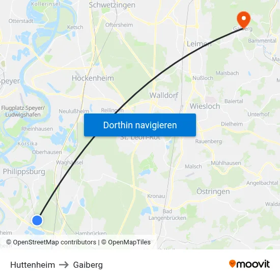 Huttenheim to Gaiberg map
