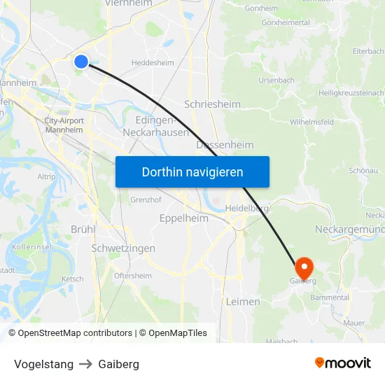 Vogelstang to Gaiberg map
