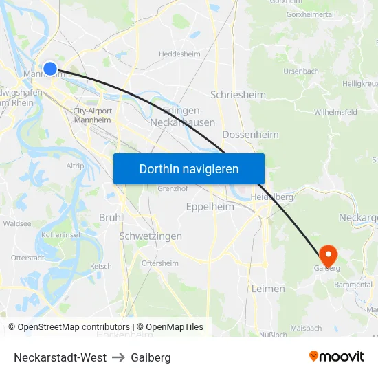 Neckarstadt-West to Gaiberg map