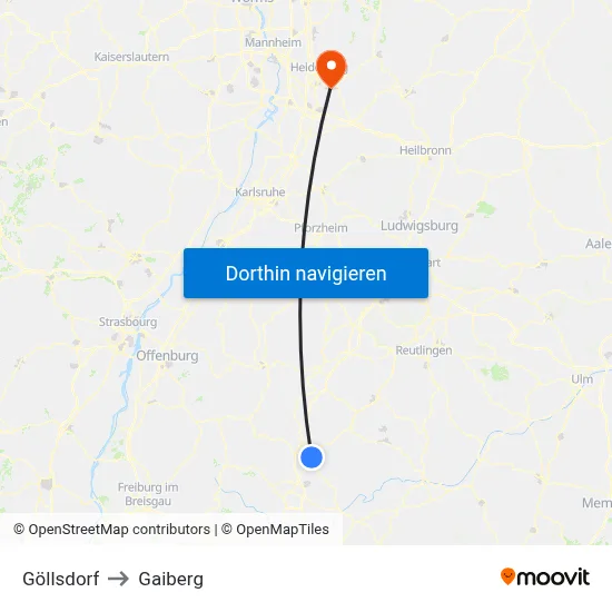 Göllsdorf to Gaiberg map