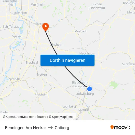 Benningen Am Neckar to Gaiberg map