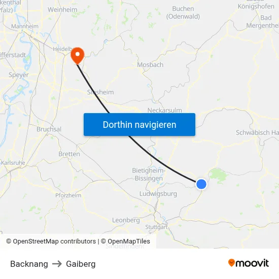 Backnang to Gaiberg map