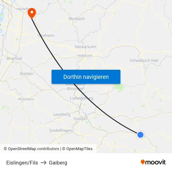 Eislingen/Fils to Gaiberg map