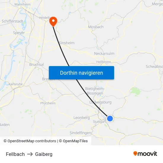 Fellbach to Gaiberg map