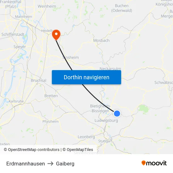 Erdmannhausen to Gaiberg map