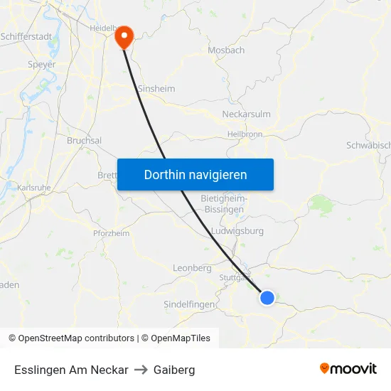 Esslingen Am Neckar to Gaiberg map