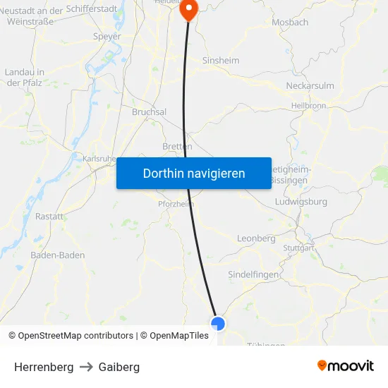 Herrenberg to Gaiberg map