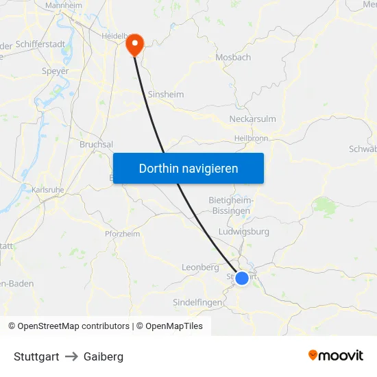 Stuttgart to Gaiberg map
