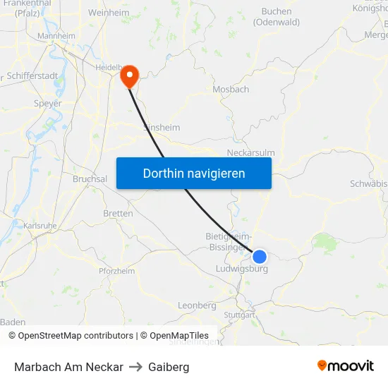 Marbach Am Neckar to Gaiberg map