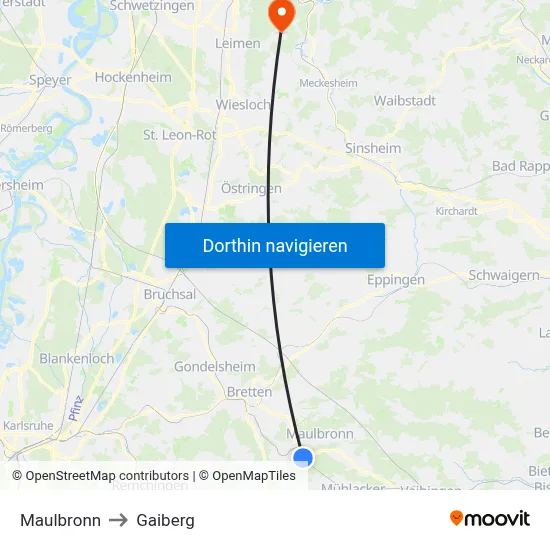 Maulbronn to Gaiberg map