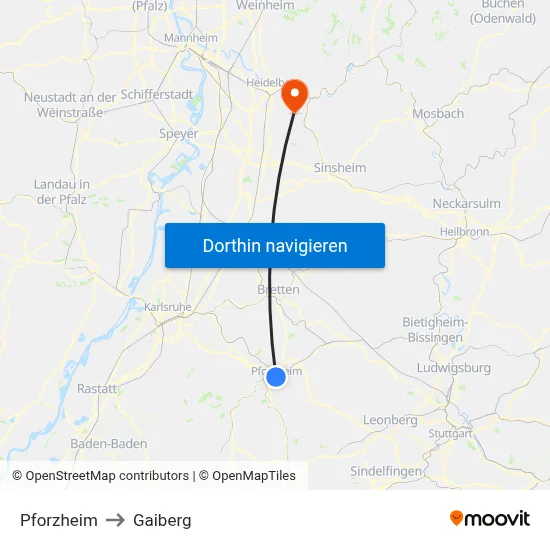 Pforzheim to Gaiberg map