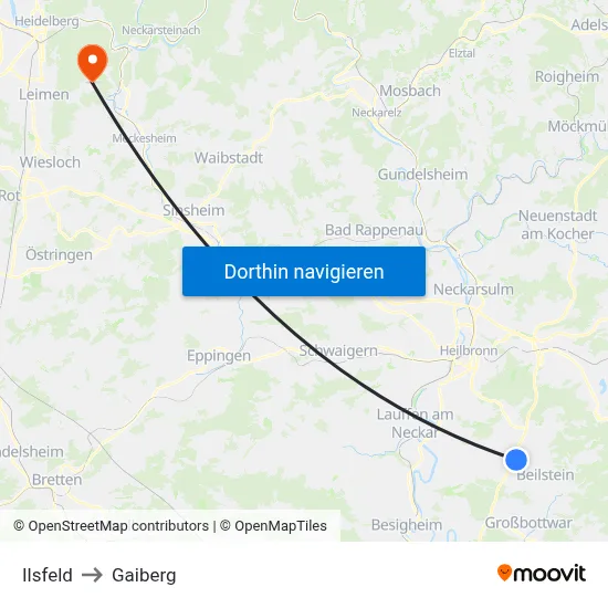 Ilsfeld to Gaiberg map