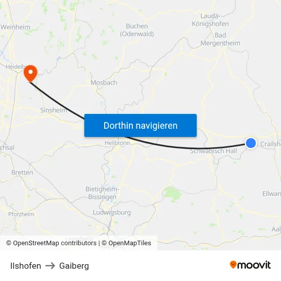 Ilshofen to Gaiberg map