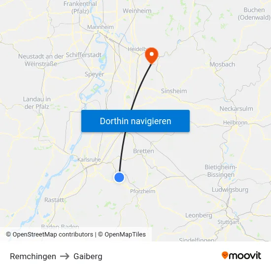 Remchingen to Gaiberg map