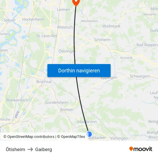 Ötisheim to Gaiberg map