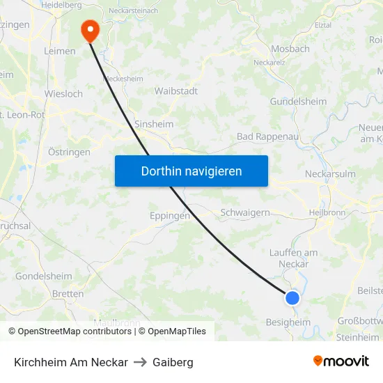 Kirchheim Am Neckar to Gaiberg map