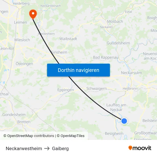 Neckarwestheim to Gaiberg map