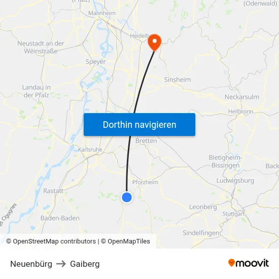 Neuenbürg to Gaiberg map