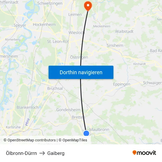 Ölbronn-Dürrn to Gaiberg map