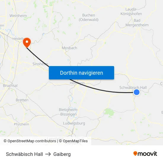 Schwäbisch Hall to Gaiberg map