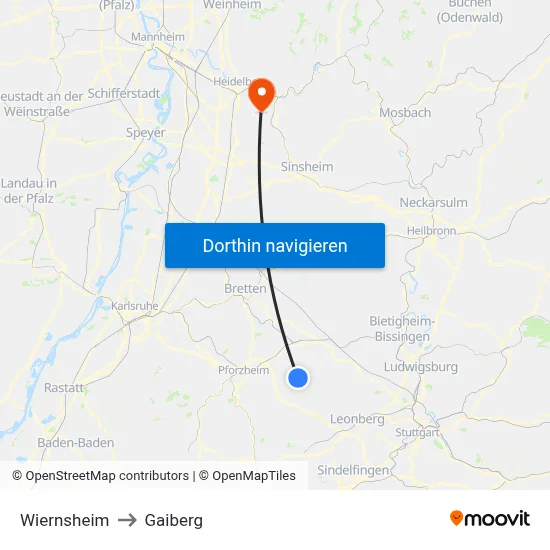 Wiernsheim to Gaiberg map