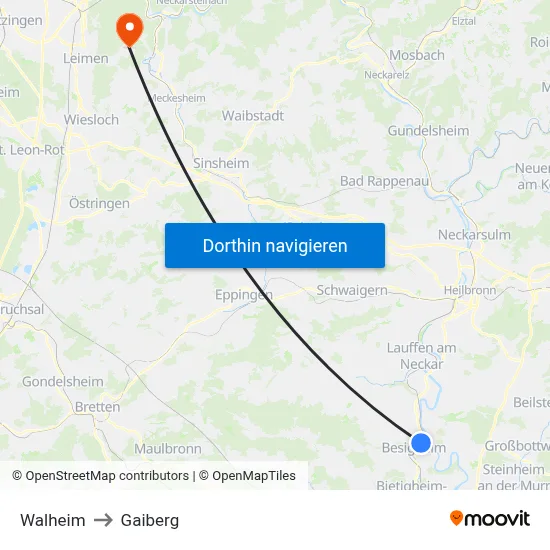 Walheim to Gaiberg map