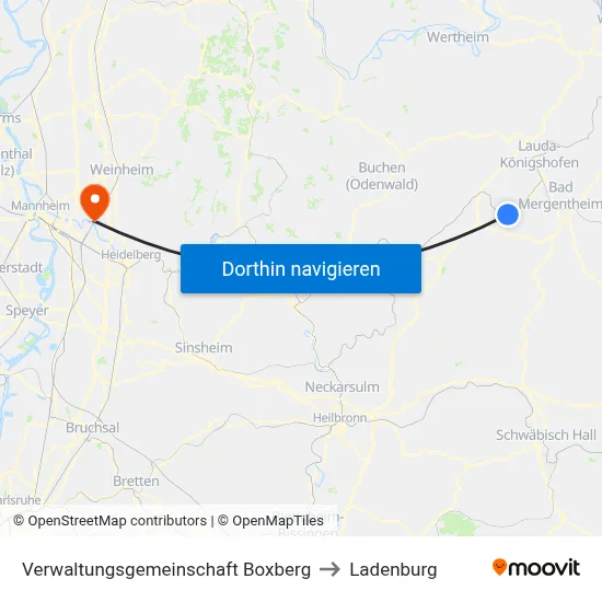Verwaltungsgemeinschaft Boxberg to Ladenburg map