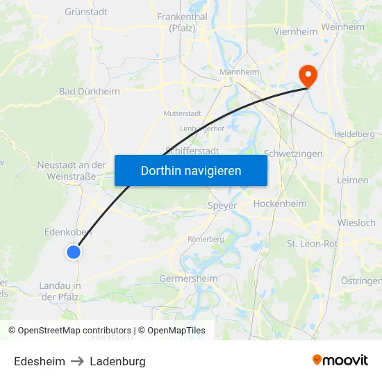 Edesheim to Ladenburg map