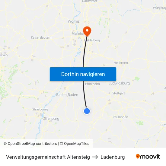 Verwaltungsgemeinschaft Altensteig to Ladenburg map