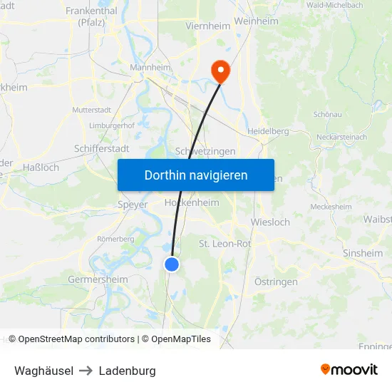 Waghäusel to Ladenburg map