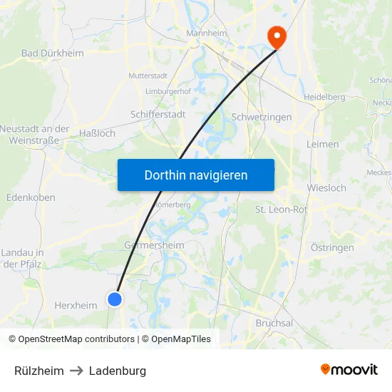 Rülzheim to Ladenburg map