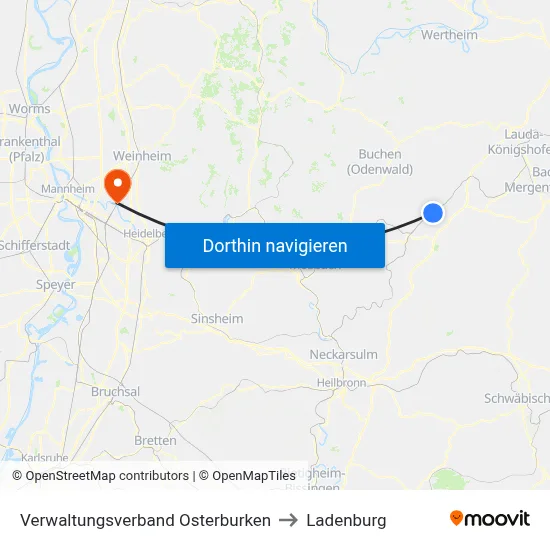 Verwaltungsverband Osterburken to Ladenburg map