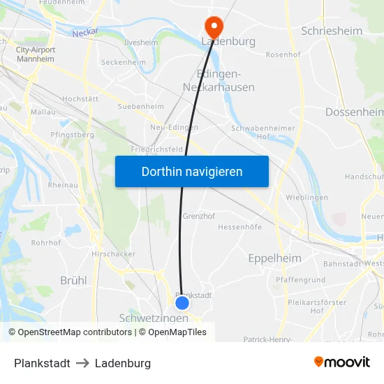 Plankstadt to Ladenburg map