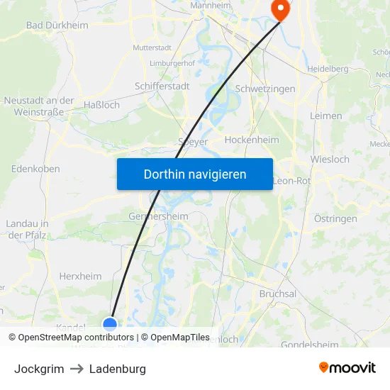 Jockgrim to Ladenburg map