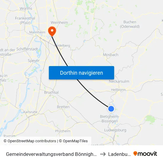 Gemeindeverwaltungsverband Bönnigheim to Ladenburg map