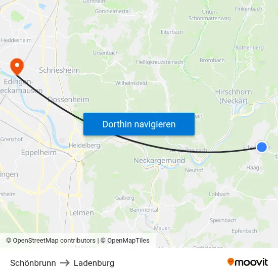 Schönbrunn to Ladenburg map