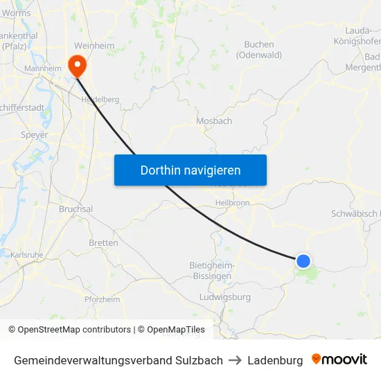Gemeindeverwaltungsverband Sulzbach to Ladenburg map