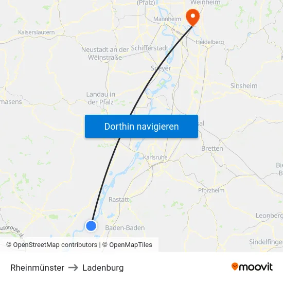 Rheinmünster to Ladenburg map