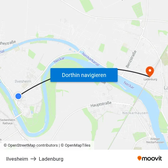 Ilvesheim to Ladenburg map