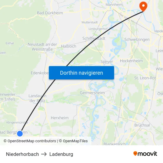 Niederhorbach to Ladenburg map
