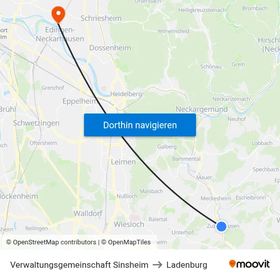 Verwaltungsgemeinschaft Sinsheim to Ladenburg map